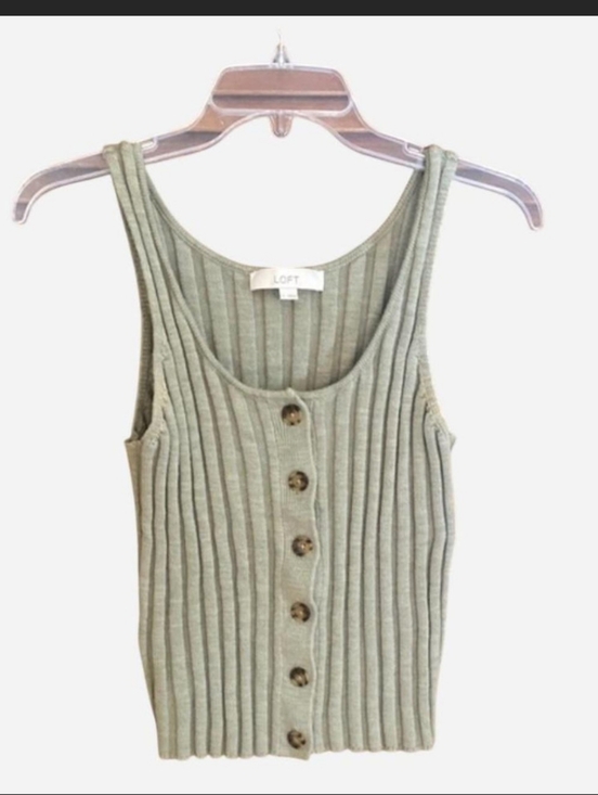 LOFT Tops - LOFT Sage Green Ribbed Button Down Tank Top Size Large
